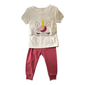Old Navy Pink & White  Unicorn Graphic Pajama Set 18-24 Months New